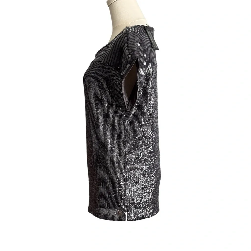 NWT Cable & Gauge Black/Gray Sequin Short Sleeve Lined Top Size Small-P - Picture 4 of 11